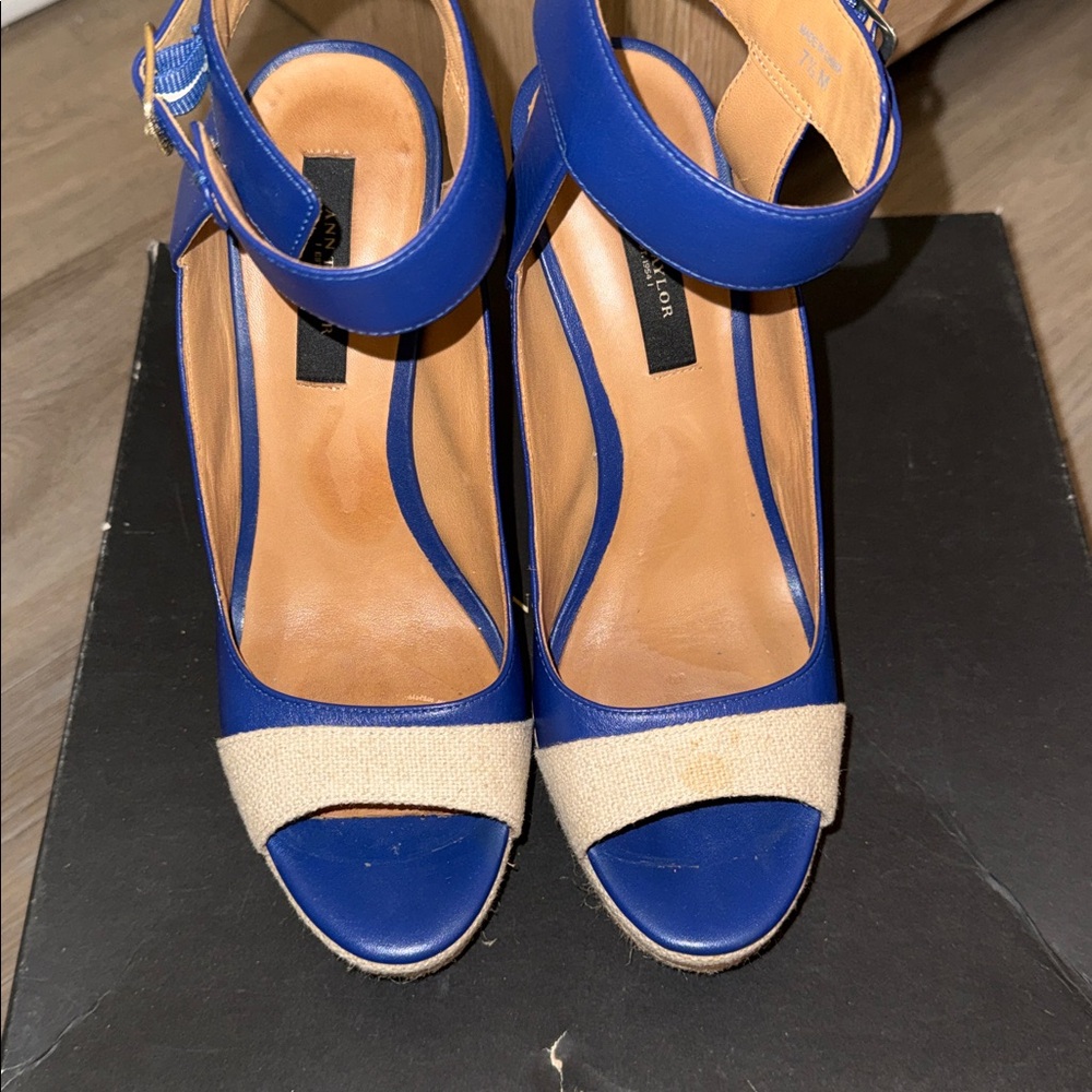 Ann Taylor Royal Blue Espadrille Platform Sandals with Ankle Strap - Picture 11 of 12